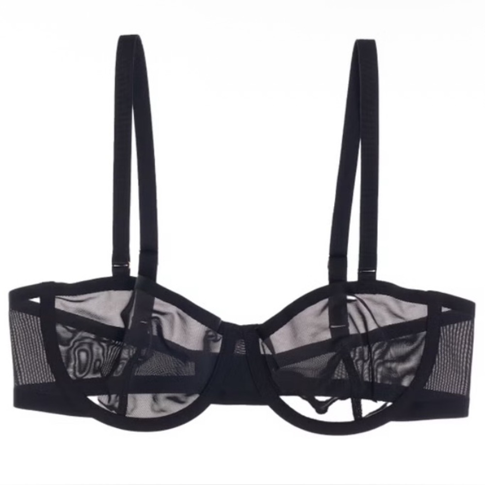 CUUP The Balconette Mesh Sheer Bra Black Size 40E